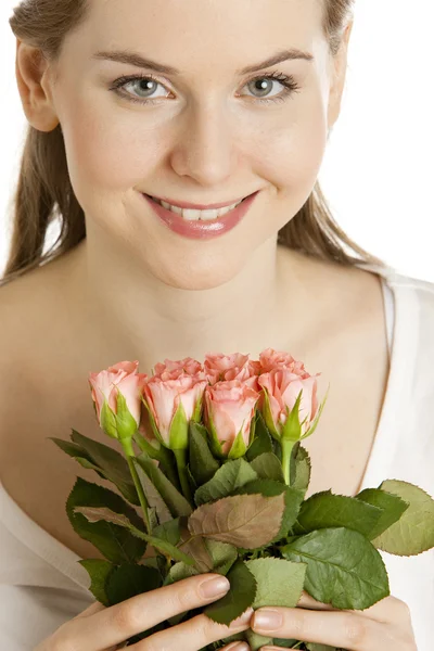 Vrouw met rozen — Stockfoto