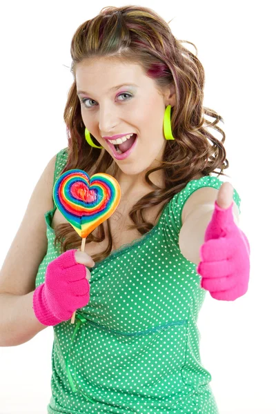 Kvinna med en lollypop — Stockfoto