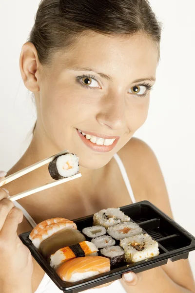 stock image Woman with sushi