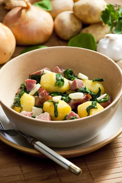Potatoes with smoked meat — Stock Photo, Image