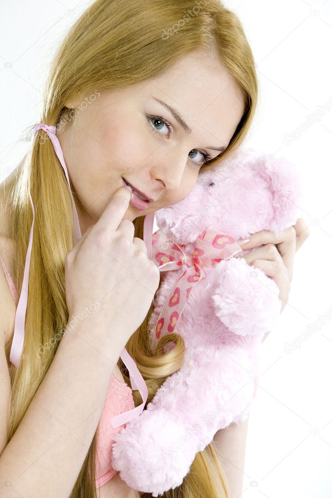 Woman with teddy bear