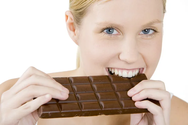 Donna con cioccolato — Foto Stock