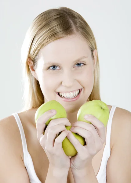 Žena s jablky — Stock fotografie