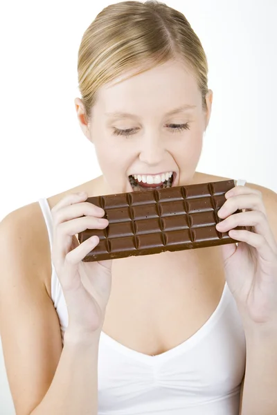 Kvinde med chokolade - Stock-foto