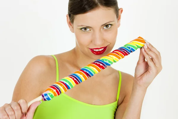 Woman with a lollipop — Stock Photo, Image