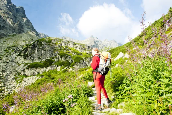 Perempuan backpacker di High Tatras — Stok Foto