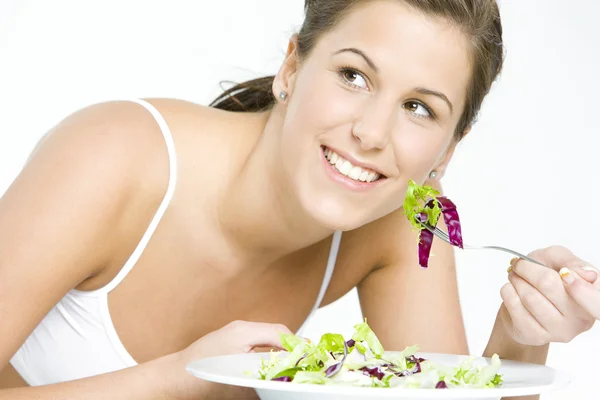 Salátát evő nő — Stock Fotó