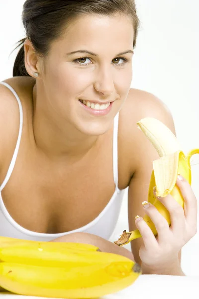 바나나를 가진 여자의 초상화 — 스톡 사진