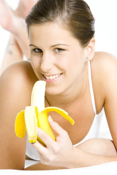 一根香蕉的女人 — 图库照片
