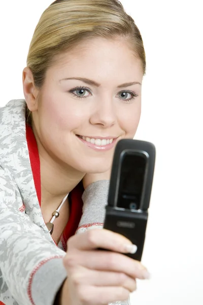 휴대 전화를 가진 여자 — 스톡 사진