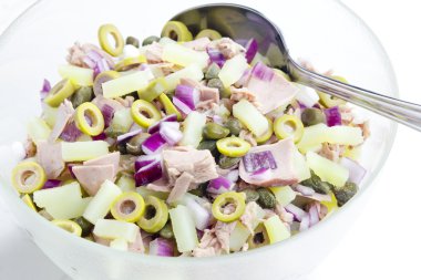 Mediterranean potato salad with tuna fish clipart