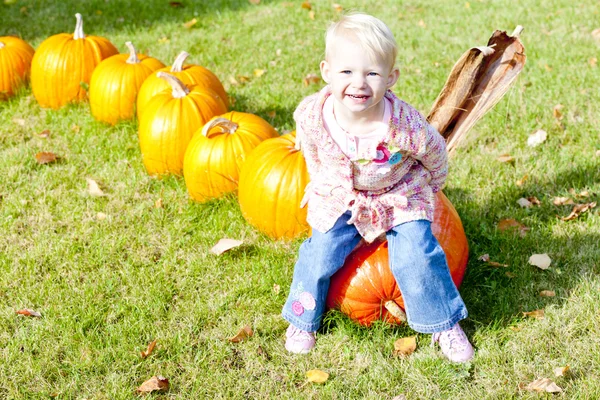 Bambina con le zucche — Foto Stock