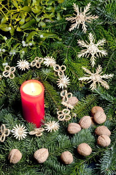 Boże Narodzenie martwa natura ze świecą — Zdjęcie stockowe