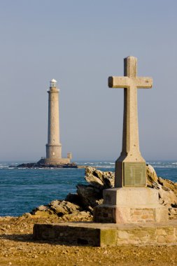Cross and lighthouse, Cap de la Hague, Normandy, France clipart