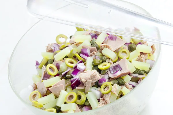 Mediterranean potato salad with tuna fish — Stock Photo, Image