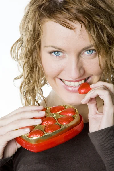 Woman's portrait with chocolate — Stock Photo, Image