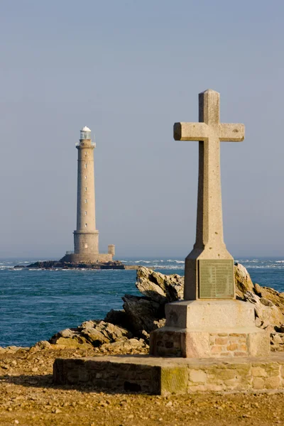 Croix et phare, Cap de la Hague, Normandie, France — Photo