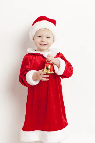 Küçük kızla bir zil Noel Baba — Stok fotoğraf