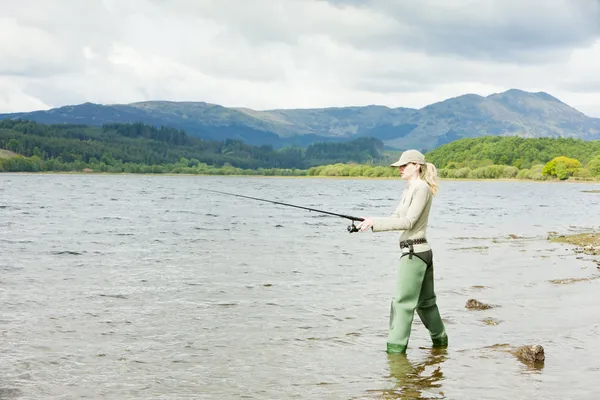 stock image Fishing woman, Loch Venachar, Trossachs, Scotland