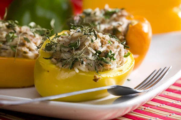 Peppers filled with rice and tuna fish — Stock Photo, Image