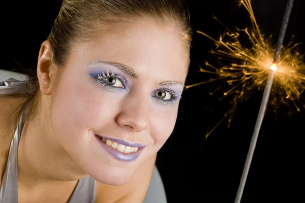 Woman with firecracker — Stock Photo, Image