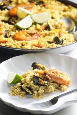 Paella with seafood clipart