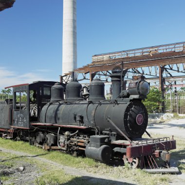Steam locomotive Baldwin, Pepito Tey closed sugar factory, Cuba clipart
