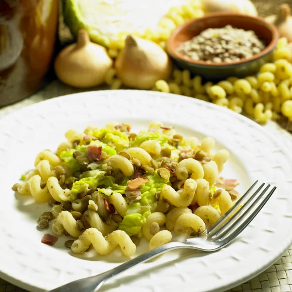 Pasta with lentil — Stock Photo, Image