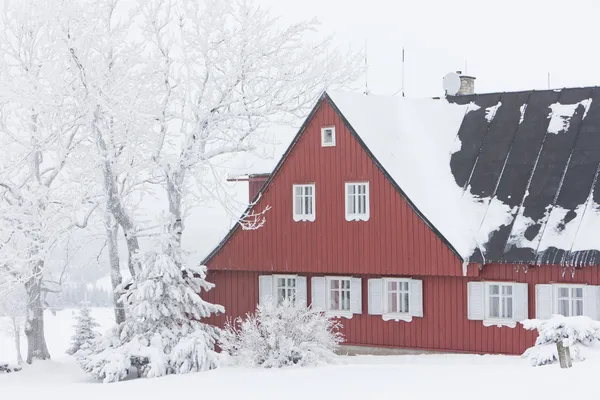 在冬季，jizerske 山，捷克共和国的小屋 — 图库照片
