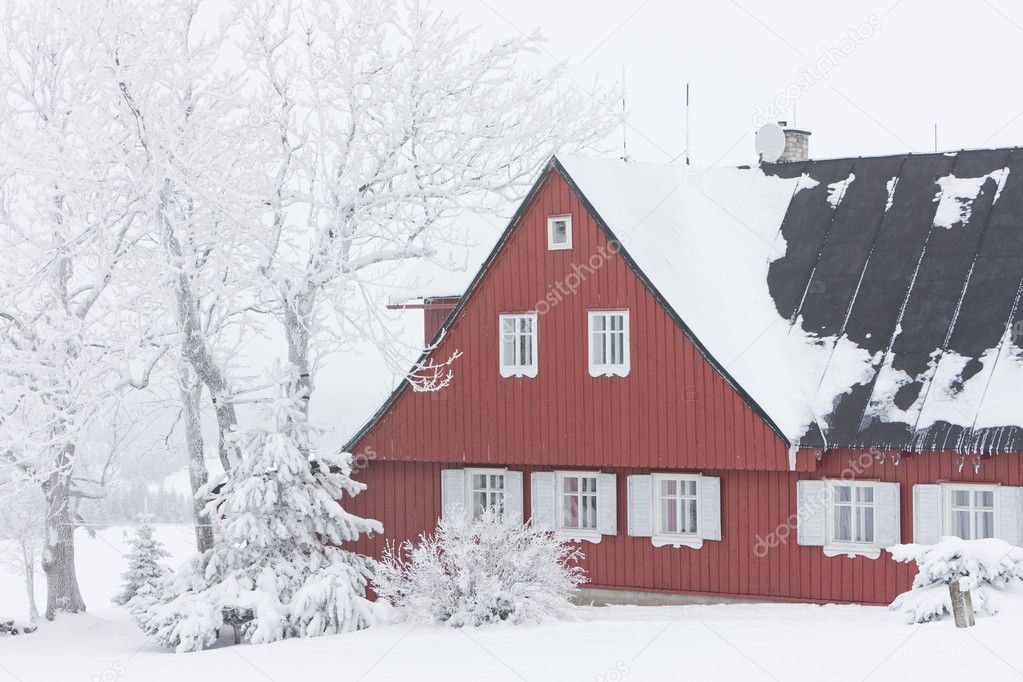 Cottage in winter, Jizerske Mountains, Czech Republic