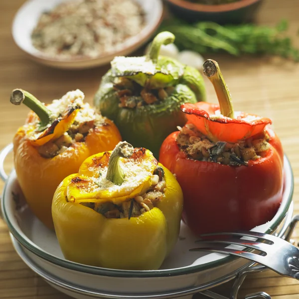 Peppers filled with rice and chicken meat — Stock Photo, Image