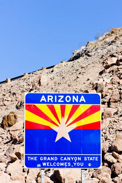 Logga på gränsen mellan arizona, usa — Stockfoto