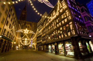 Merciere Street and Cathedral Notre Dame, Strasbourg, Alsace, Fr clipart