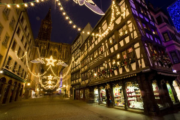 Merciere Street and Cathedral Notre Dame, Strasbourg, Alsace, Fr — Stock Photo, Image