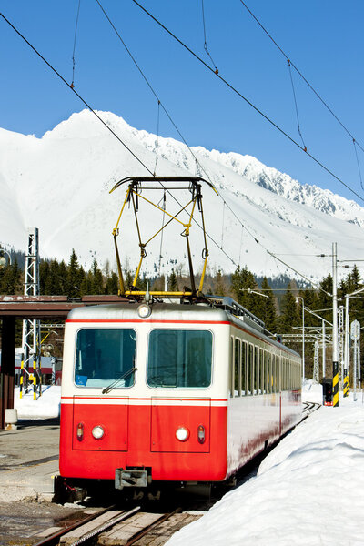 Electric car at Strbske pleso station, Vysoke Tatry (High Tatras), Slovakia