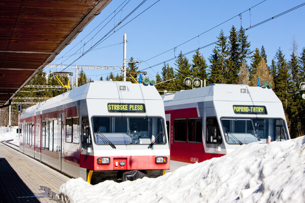 Electric car at Strbske pleso station, Vysoke Tatry (High Tatras