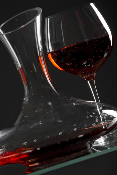 Wine glass and carafe with red wine — Stok Foto