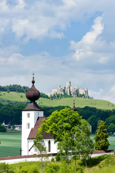 Church in Zehra and Spissky Castle — Stock Photo, Image