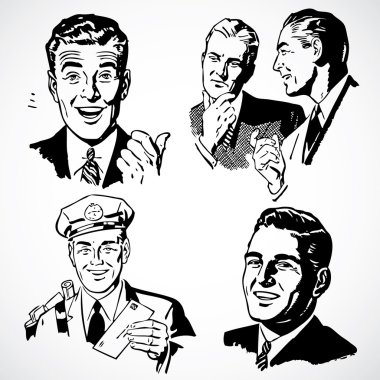  Vintage Men Talking and Pointing clipart