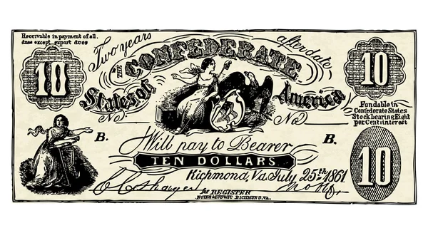 Винтажная банкнота Конфедерации — стоковое фото