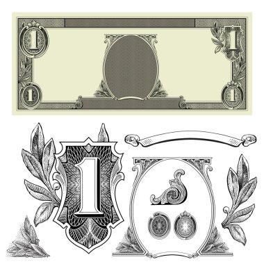 one dollar bill ornaments clipart