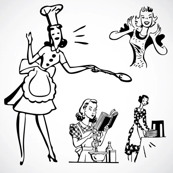 Ρετρό γυναίκες μαγείρεμα — Φωτογραφία Αρχείου