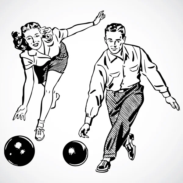 Vintage Bowling Pareja —  Fotos de Stock