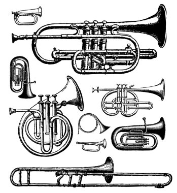 brass instruments on white clipart