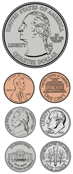 Quarter Dime Nickel and Penny — Stock Photo, Image