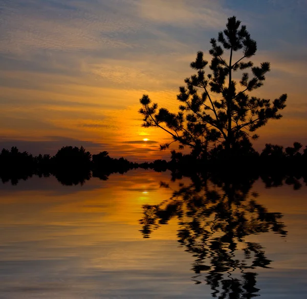 湖上的夕阳 — 图库照片