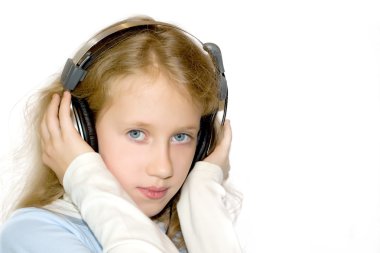 Seriuos girl with headphones clipart