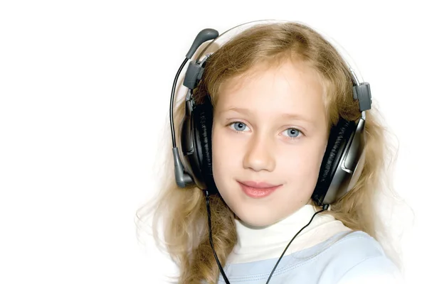Szép fiatal lány fejhallgató — Stock Fotó