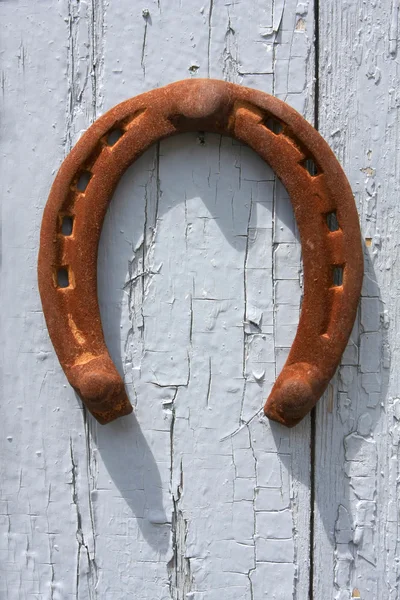 Ferradura na porta velha — Fotografia de Stock