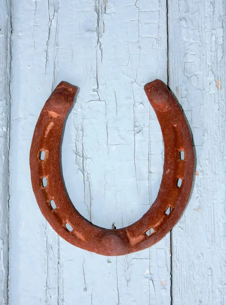 Ferro di cavallo sulla vecchia porta — Foto Stock